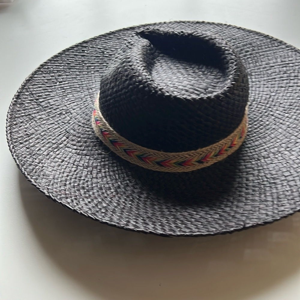 August Hat Company Blacj straw with rainbow band
